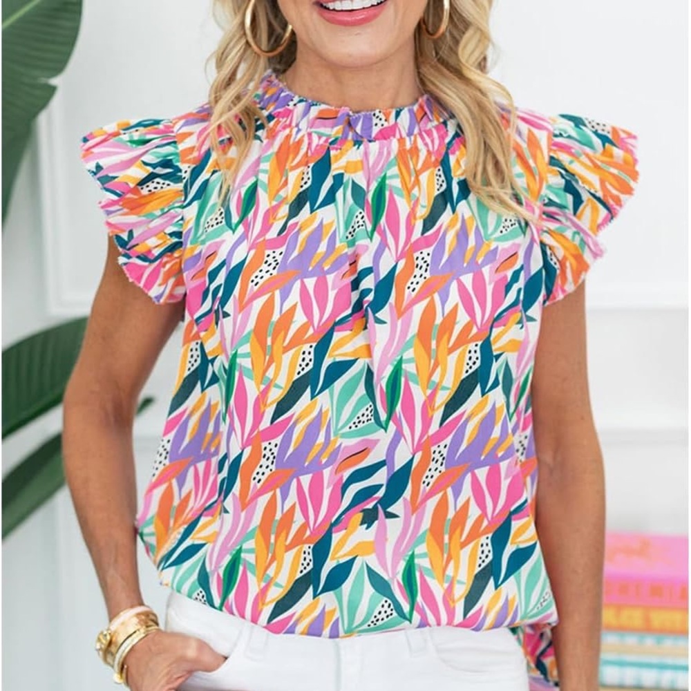 THML Floral Print Ruffled Flutter Sleeve Blouse size M